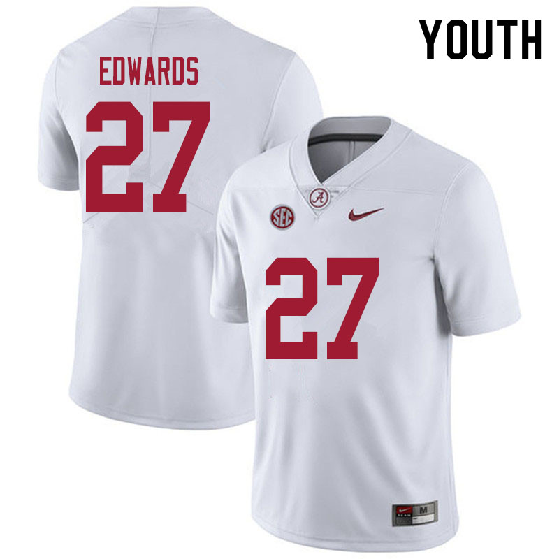 Alabama Crimson Tide Youth Kyle Edwards #27 White NCAA Nike Authentic Stitched 2020 College Football Jersey EV16F31FB